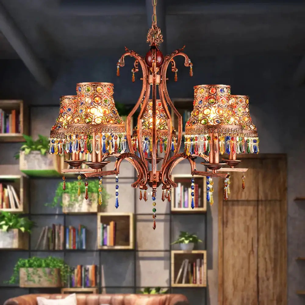 Metal Copper Chandelier Light Fixture Bell 3/5/8 Bulbs Bohemian Ceiling Pendant For Living Room 5 /