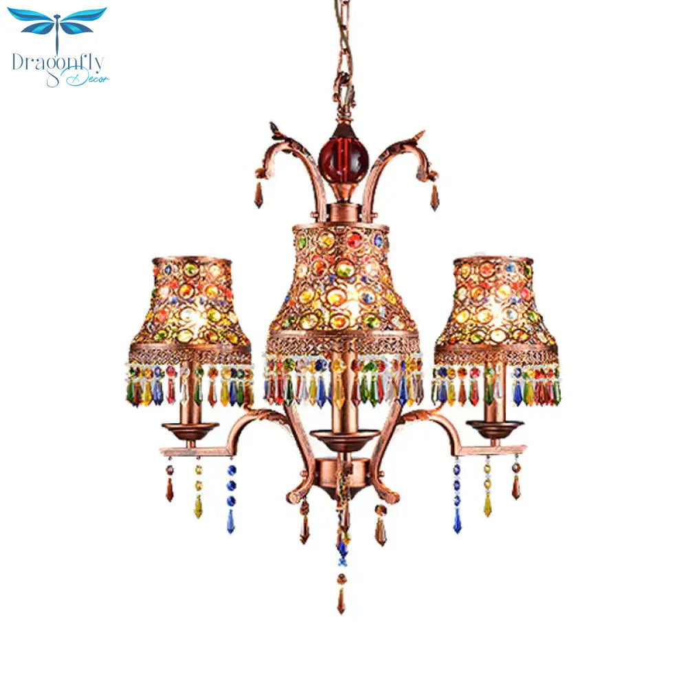 Metal Copper Chandelier Light Fixture Bell 3/5/8 Bulbs Bohemian Ceiling Pendant For Living Room