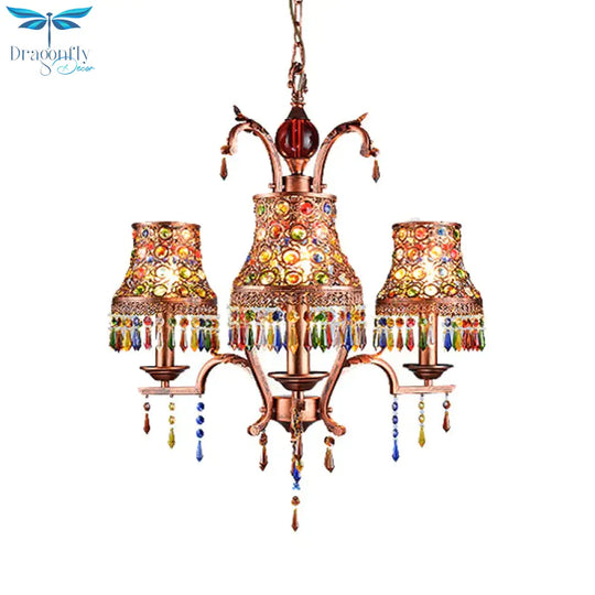Metal Copper Chandelier Light Fixture Bell 3/5/8 Bulbs Bohemian Ceiling Pendant For Living Room
