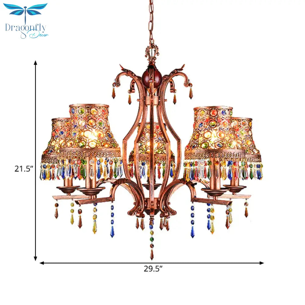 Metal Copper Chandelier Light Fixture Bell 3/5/8 Bulbs Bohemian Ceiling Pendant For Living Room