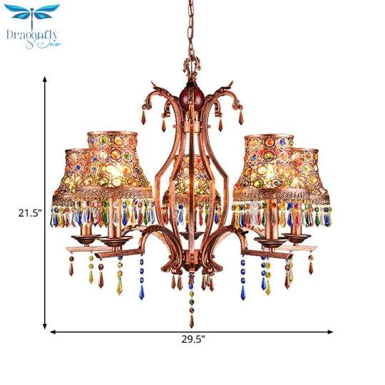 Metal Copper Chandelier Light Fixture Bell 3/5/8 Bulbs Bohemian Ceiling Pendant For Living Room