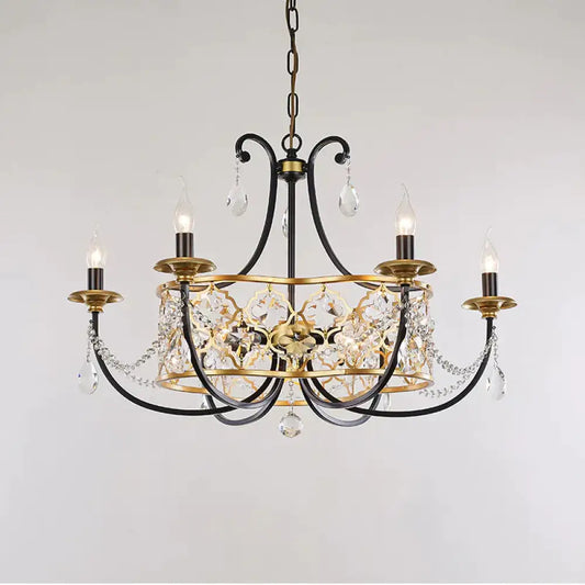 Metal Curved Arm Hanging Chandelier Country 9 Lights Dining Room Pendant Light In Gold