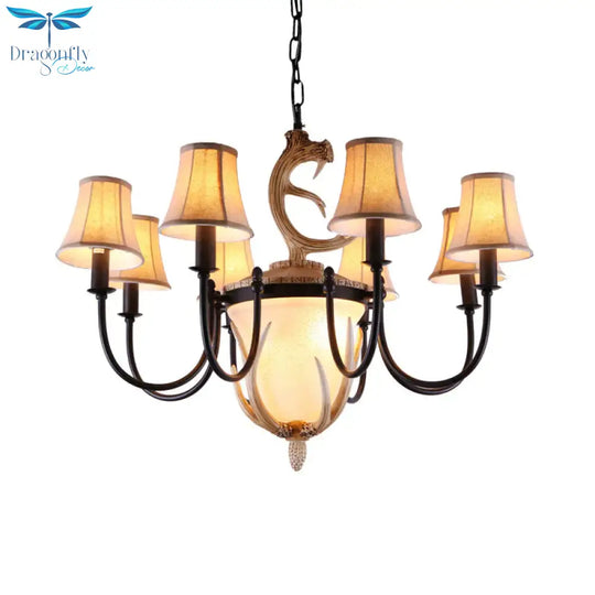 Metal Curved Armed Chandelier Lamp Traditional 9/11 Bulbs Restaurant Hanging Ceiling Light In Black