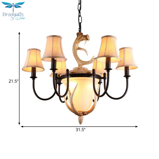 Metal Curved Armed Chandelier Lamp Traditional 9/11 Bulbs Restaurant Hanging Ceiling Light In Black