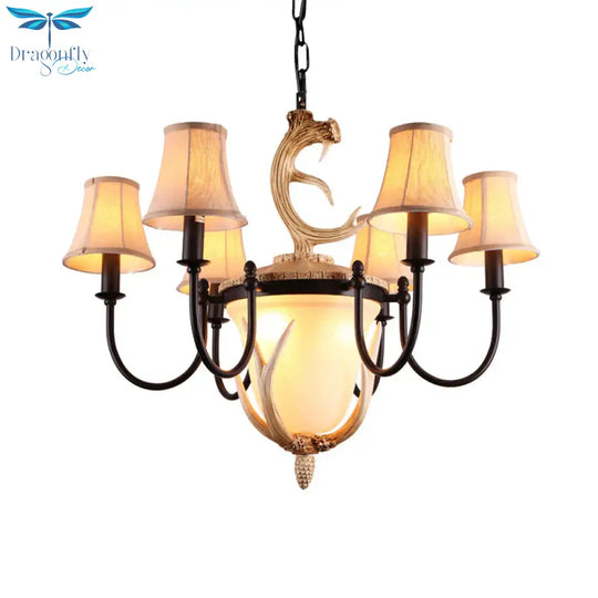 Metal Curved Armed Chandelier Lamp Traditional 9/11 Bulbs Restaurant Hanging Ceiling Light In Black
