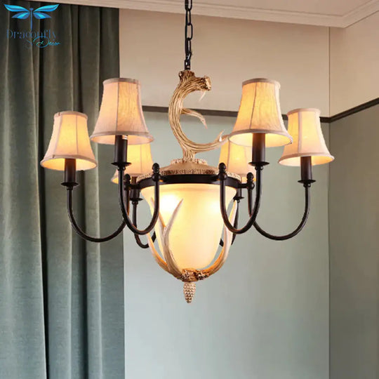 Metal Curved Armed Chandelier Lamp Traditional 9/11 Bulbs Restaurant Hanging Ceiling Light In Black