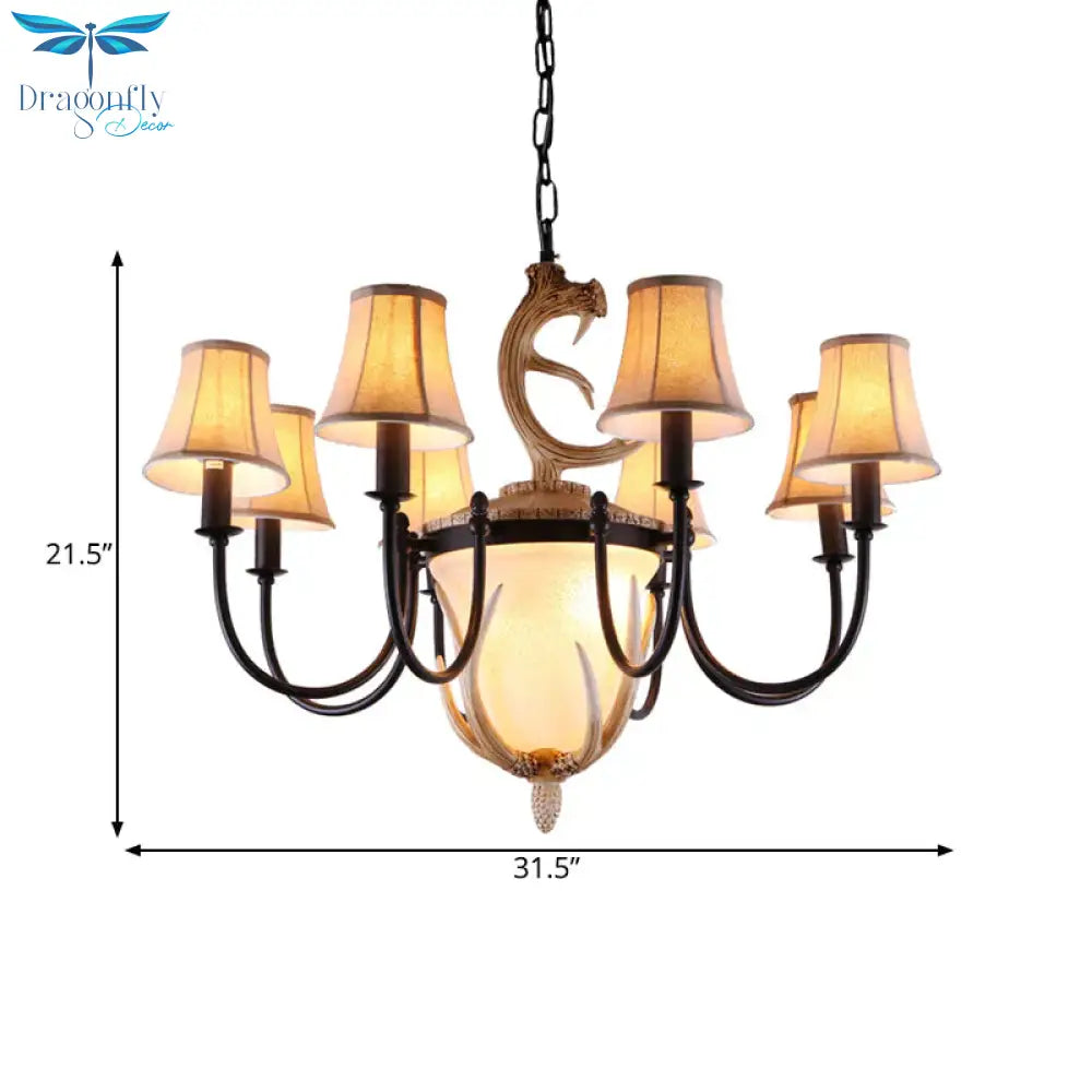 Metal Curved Armed Chandelier Lamp Traditional 9/11 Bulbs Restaurant Hanging Ceiling Light In Black