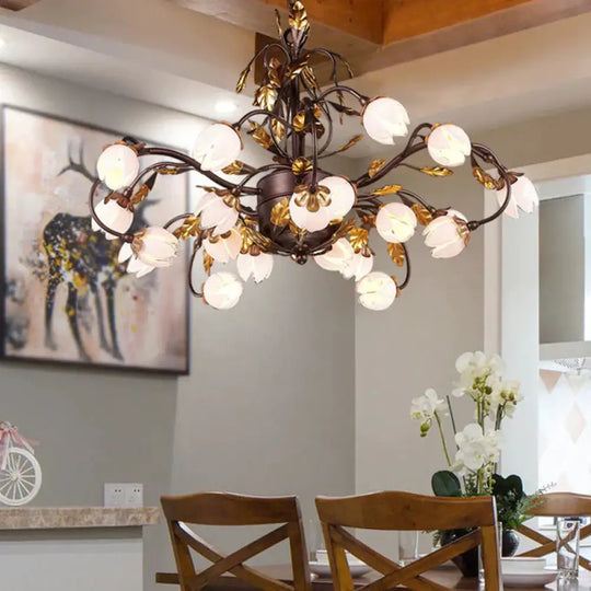 Metal Dark Brown Chandelier Lighting Lotus 12/20/25 Lights American Garden Led Drop Lamp For
