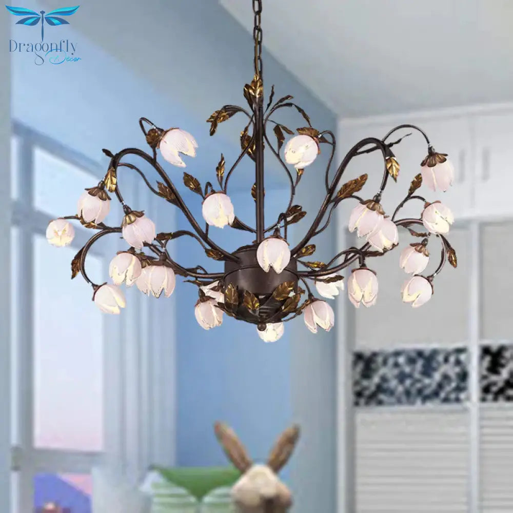 Metal Dark Brown Chandelier Lighting Lotus 12/20/25 Lights American Garden Led Drop Lamp For Bedroom