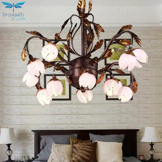 Metal Dark Brown Chandelier Lighting Lotus 12/20/25 Lights American Garden Led Drop Lamp For Bedroom