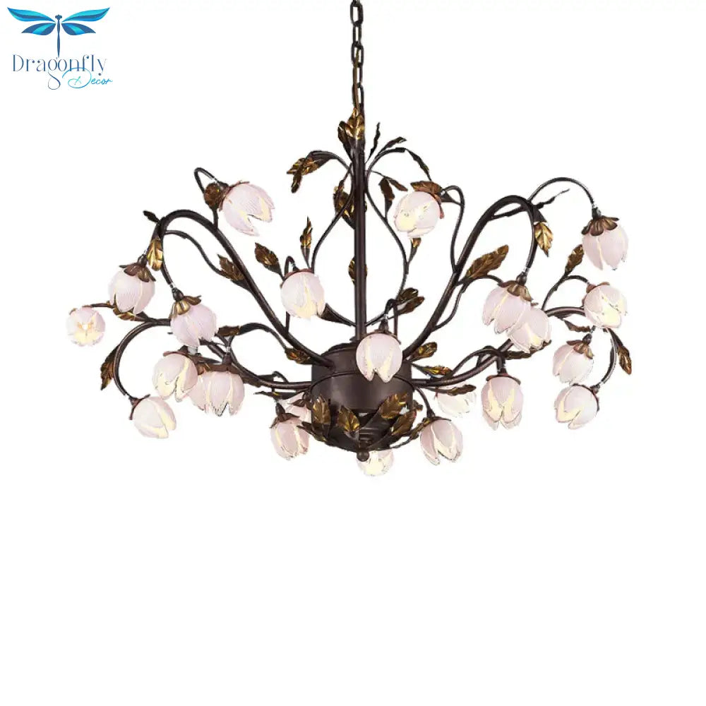 Metal Dark Brown Chandelier Lighting Lotus 12/20/25 Lights American Garden Led Drop Lamp For Bedroom