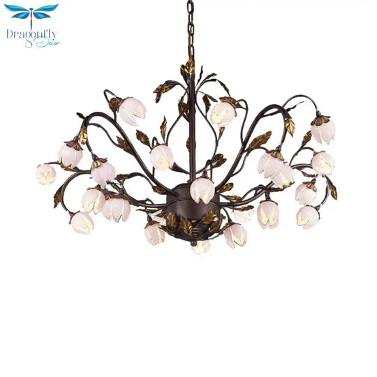 Metal Dark Brown Chandelier Lighting Lotus 12/20/25 Lights American Garden Led Drop Lamp For Bedroom