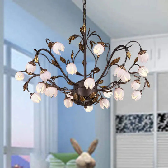 Metal Dark Brown Chandelier Lighting Lotus 12/20/25 Lights American Garden Led Drop Lamp For