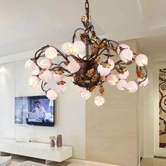 Metal Dark Brown Chandelier Lighting Lotus 12/20/25 Lights American Garden Led Drop Lamp For