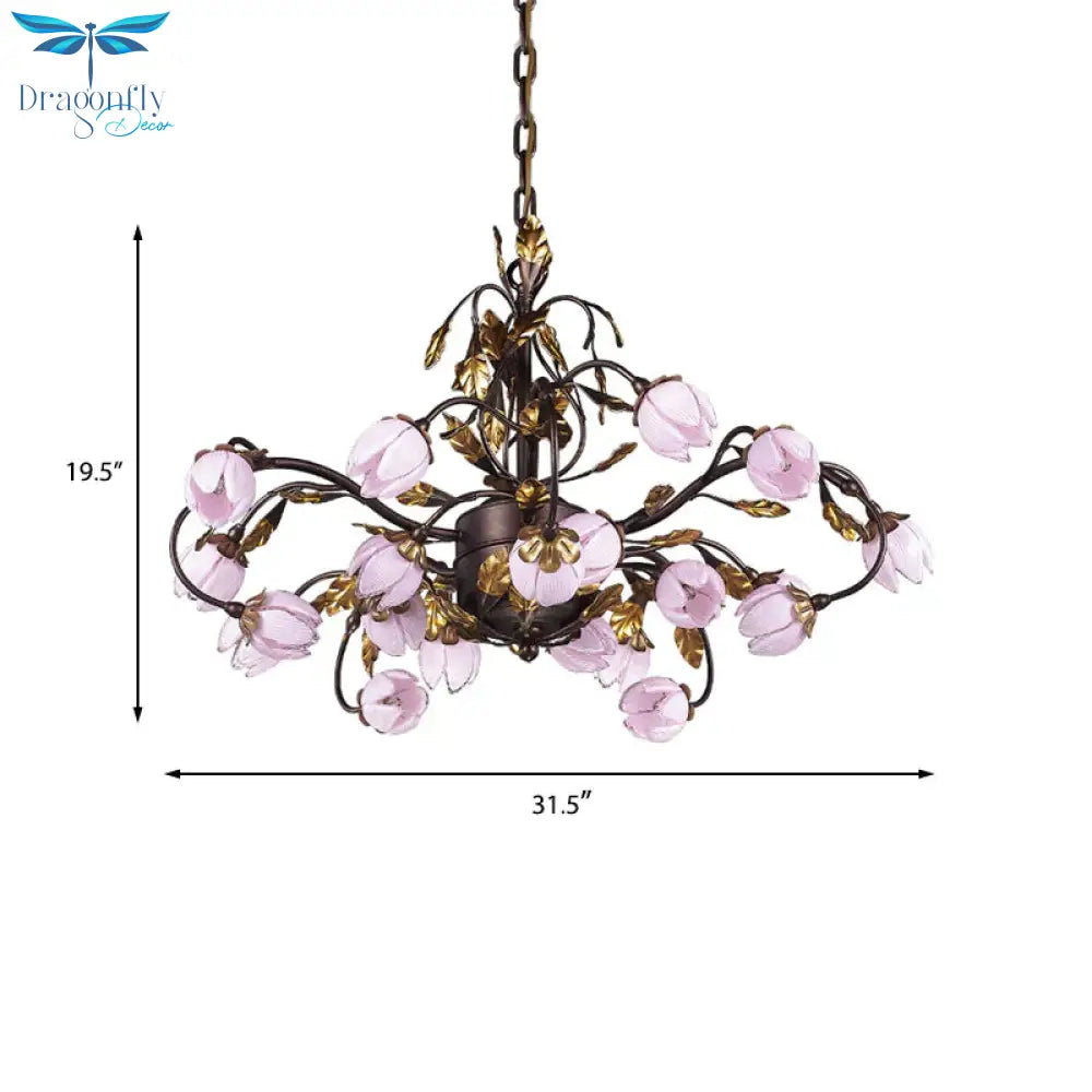 Metal Dark Brown Chandelier Lighting Lotus 12/20/25 Lights American Garden Led Drop Lamp For Bedroom