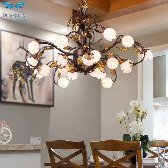 Metal Dark Brown Chandelier Lighting Lotus 12/20/25 Lights American Garden Led Drop Lamp For Bedroom