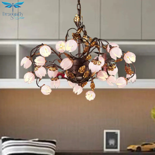 Metal Dark Brown Chandelier Lighting Lotus 12/20/25 Lights American Garden Led Drop Lamp For Bedroom