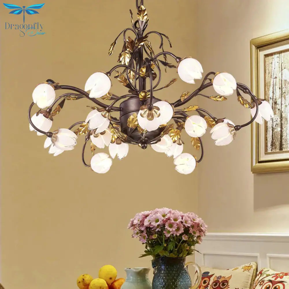 Metal Dark Brown Chandelier Lighting Lotus 12/20/25 Lights American Garden Led Drop Lamp For Bedroom