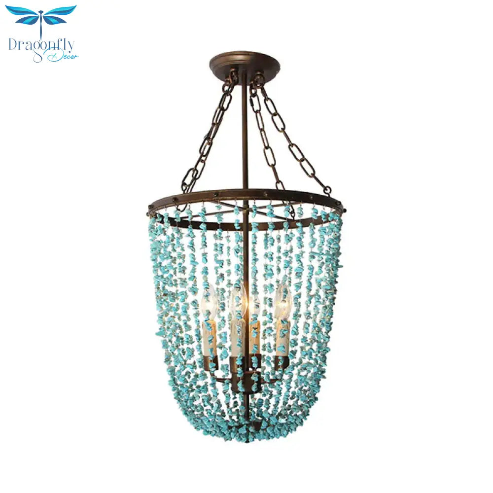 Metal Dome Chandelier Lamp Nordic 4 Bulbs Blue Pendant Lighting Fixture For Living Room
