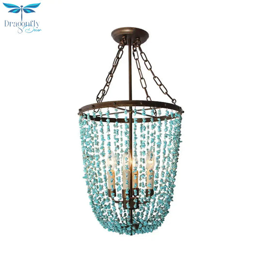 Metal Dome Chandelier Lamp Nordic 4 Bulbs Blue Pendant Lighting Fixture For Living Room