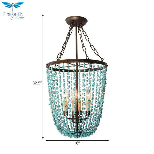 Metal Dome Chandelier Lamp Nordic 4 Bulbs Blue Pendant Lighting Fixture For Living Room