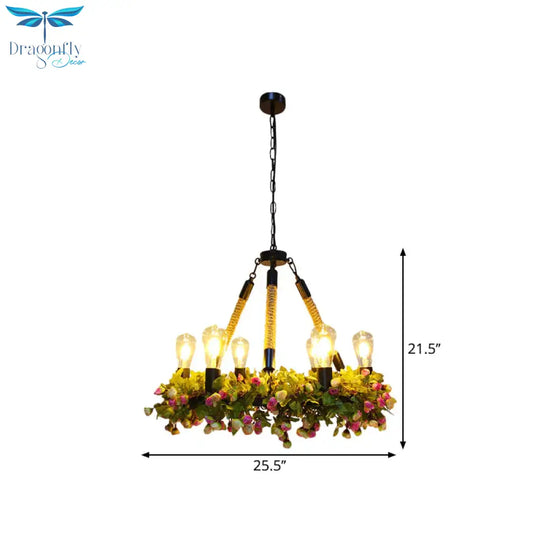 Metal Exposed Bulb Pendant Chandelier Industrial 6 - Light Restaurant Pendulum Light With