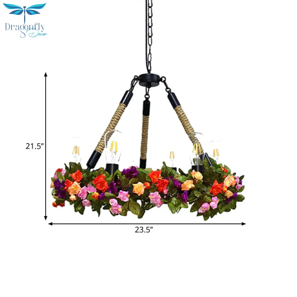 Metal Exposed Bulb Pendant Chandelier Industrial 6 - Light Restaurant Pendulum Light With