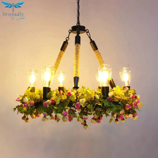 Metal Exposed Bulb Pendant Chandelier Industrial 6 - Light Restaurant Pendulum Light With