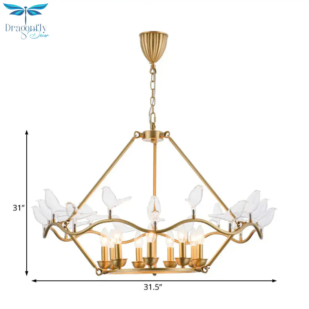 Metal Flower Basket Chandelier Lamp Modern 9 Bulbs Gold Pendant Lighting Fixture With Clear Glass