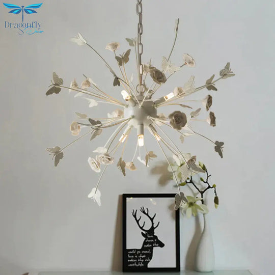Metal Flower Chandelier Lamp Minimalism Led White - Silver Pendant Lighting Fixture With Adjustable
