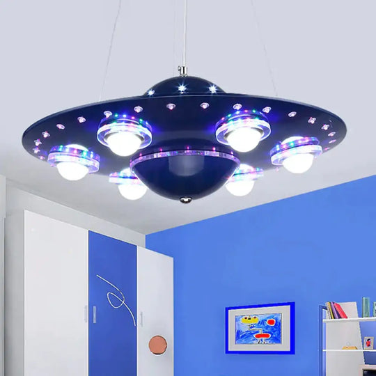 Metal Flying Saucer Hanging Chandelier Cartoon Integrated Led Pendant Ceiling Light In Silver/Dark