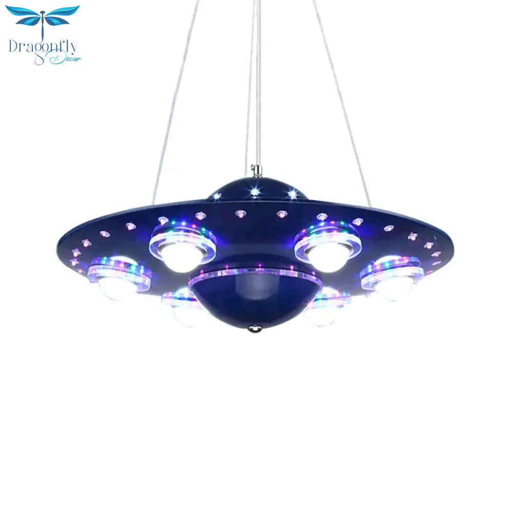 Metal Flying Saucer Hanging Chandelier Cartoon Integrated Led Pendant Ceiling Light In Silver/Dark