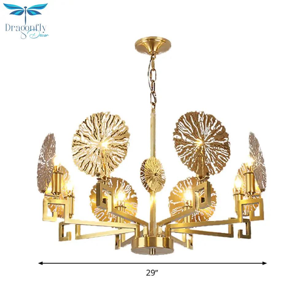 Metal Gold Chandelier Light Fixture Lotus 6/8/10 Lights Colonialism Down Lighting Pendant