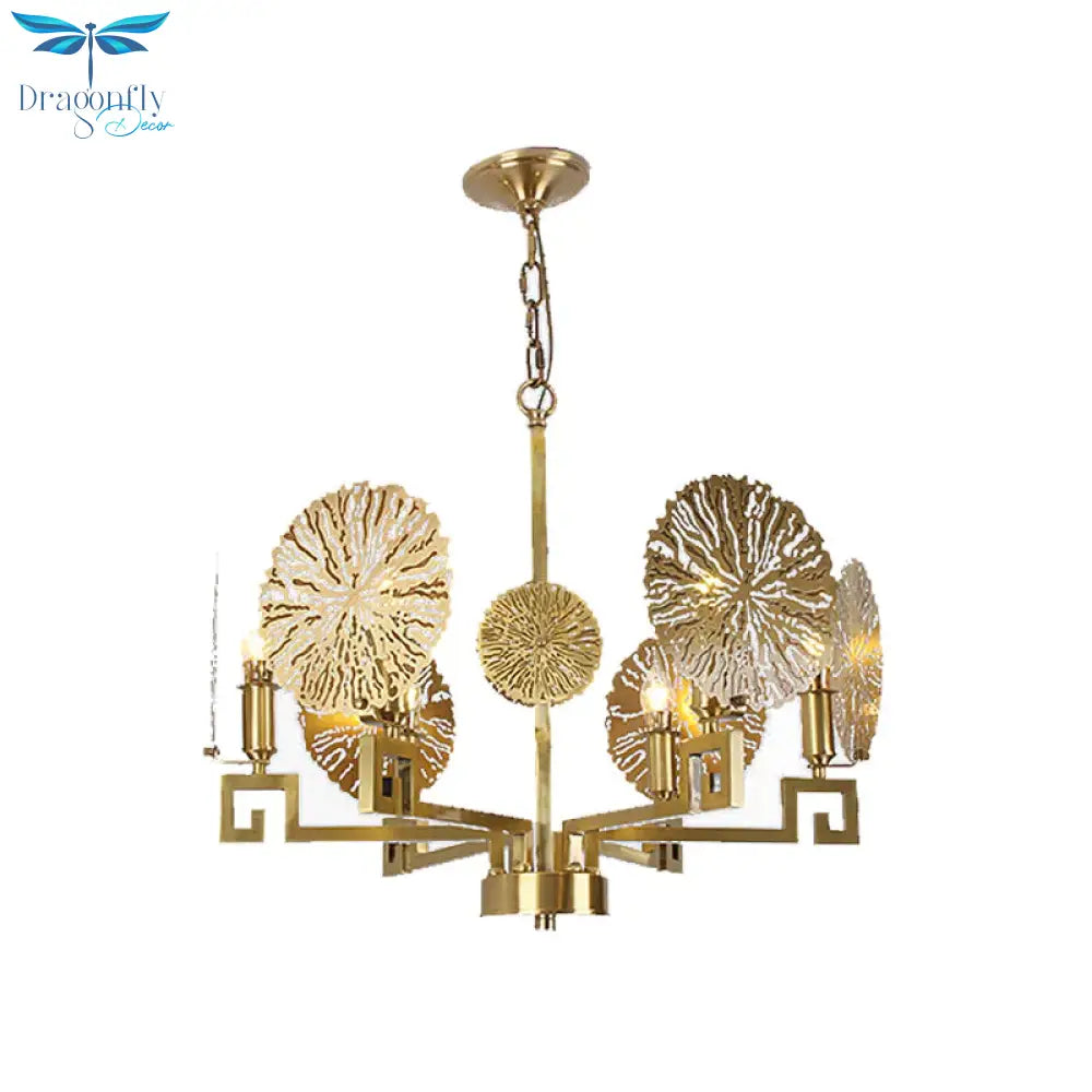 Metal Gold Chandelier Light Fixture Lotus 6/8/10 Lights Colonialism Down Lighting Pendant
