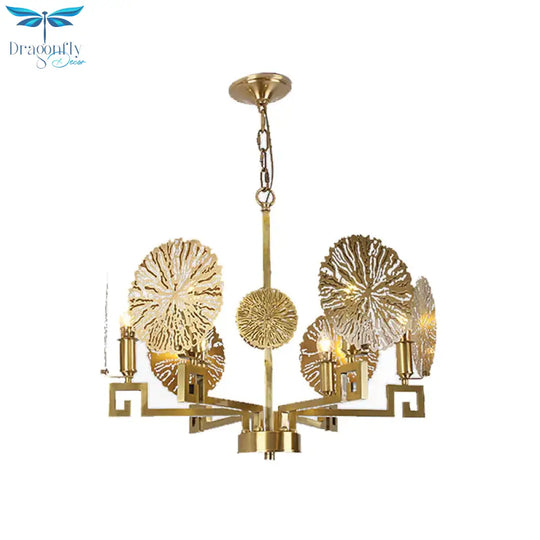 Metal Gold Chandelier Light Fixture Lotus 6/8/10 Lights Colonialism Down Lighting Pendant