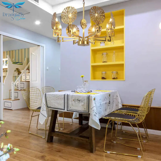 Metal Gold Chandelier Light Fixture Lotus 6/8/10 Lights Colonialism Down Lighting Pendant