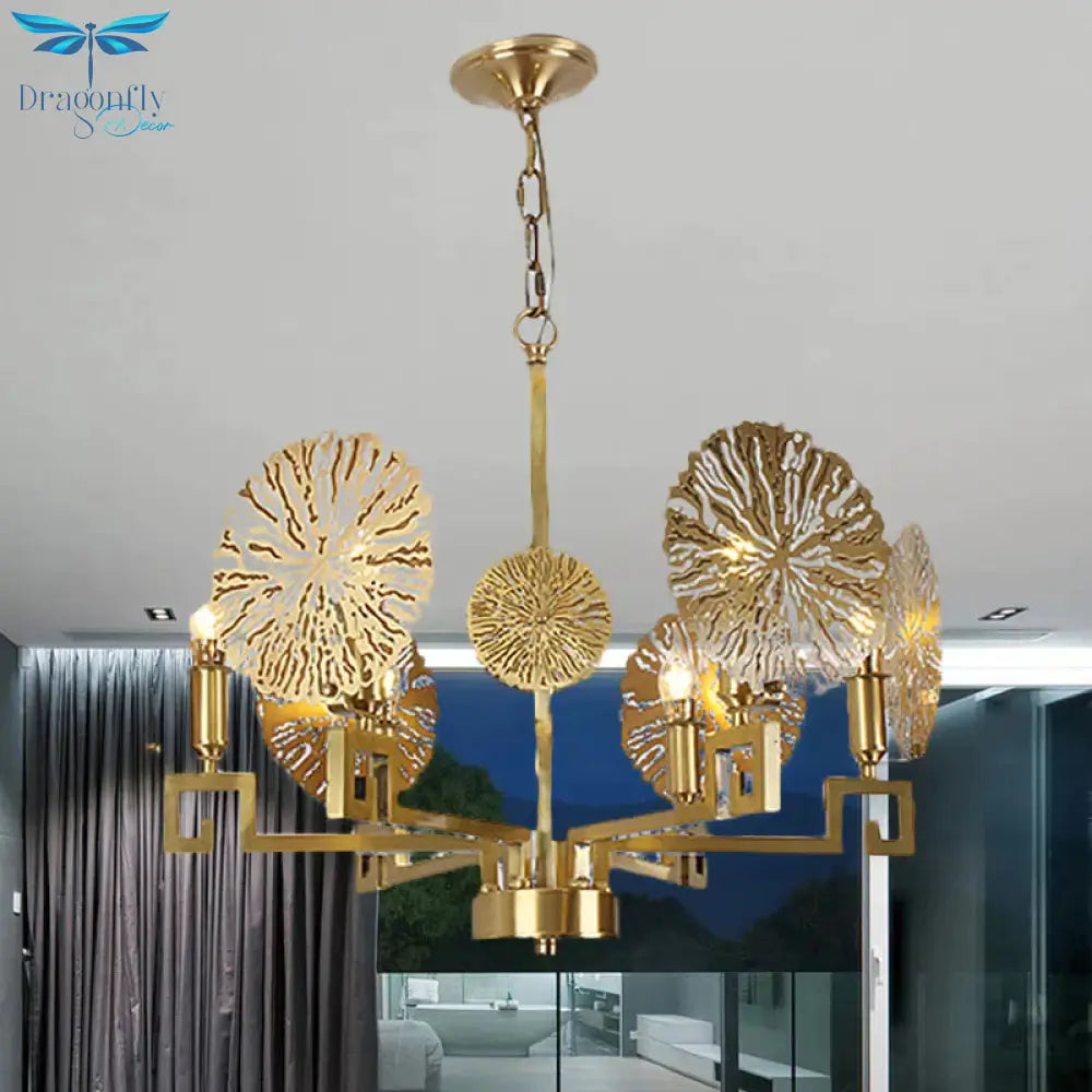 Metal Gold Chandelier Light Fixture Lotus 6/8/10 Lights Colonialism Down Lighting Pendant