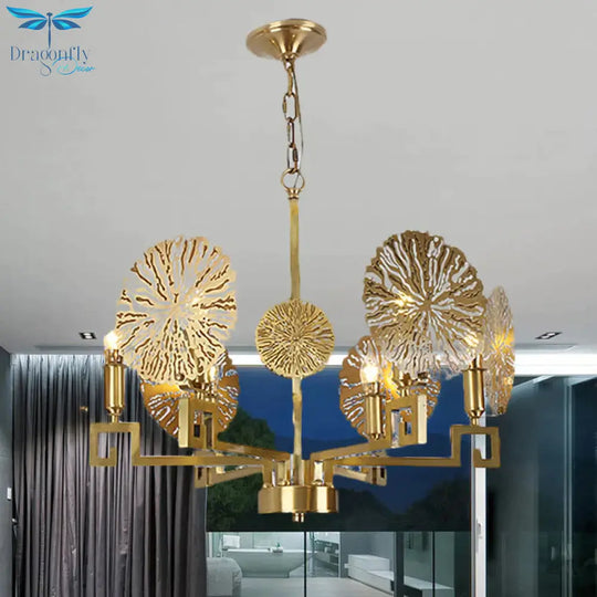Metal Gold Chandelier Light Fixture Lotus 6/8/10 Lights Colonialism Down Lighting Pendant
