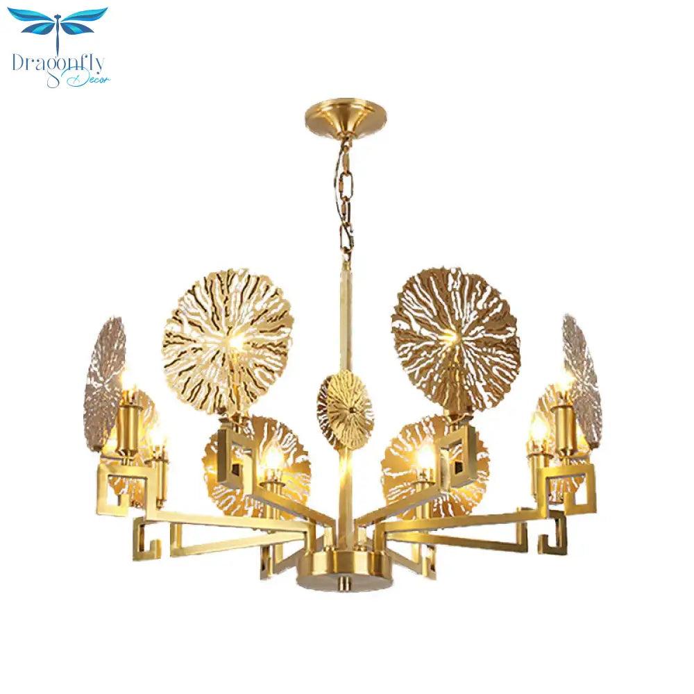 Metal Gold Chandelier Light Fixture Lotus 6/8/10 Lights Colonialism Down Lighting Pendant