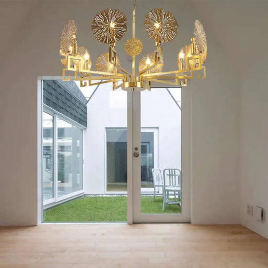 Metal Gold Chandelier Light Fixture Lotus 6/8/10 Lights Colonialism Down Lighting Pendant 10 /