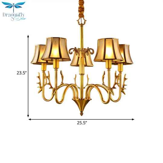 Metal Gold Chandelier Lighting Curved Arm 3/5/6 Lights Colonialist Hanging Lamp Kit