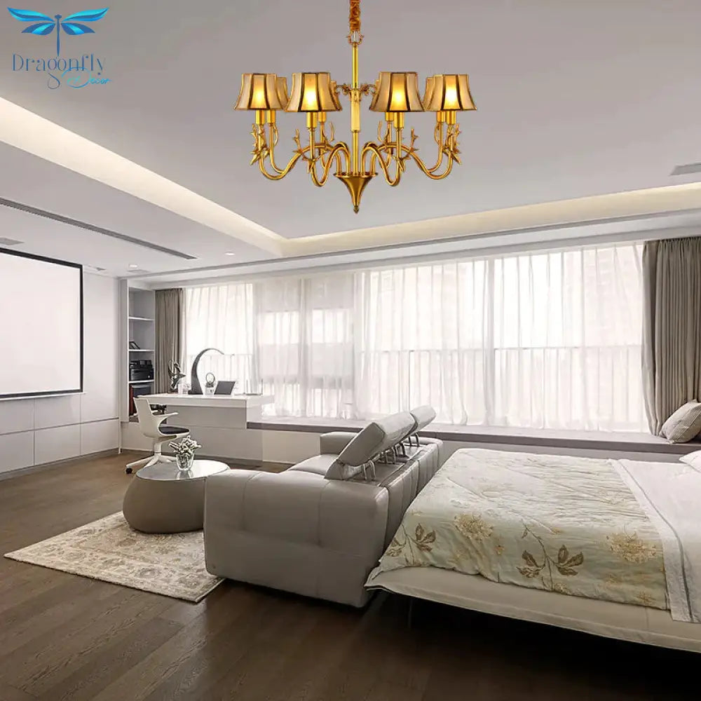 Metal Gold Chandelier Lighting Curved Arm 3/5/6 Lights Colonialist Hanging Lamp Kit