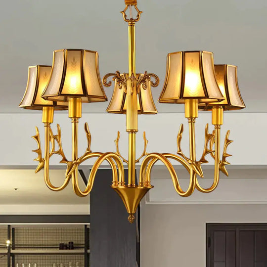Metal Gold Chandelier Lighting Curved Arm 3/5/6 Lights Colonialist Hanging Lamp Kit 5 /