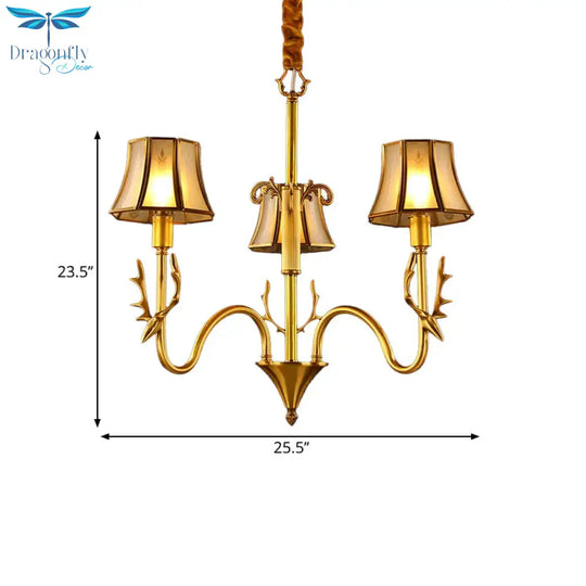 Metal Gold Chandelier Lighting Curved Arm 3/5/6 Lights Colonialist Hanging Lamp Kit