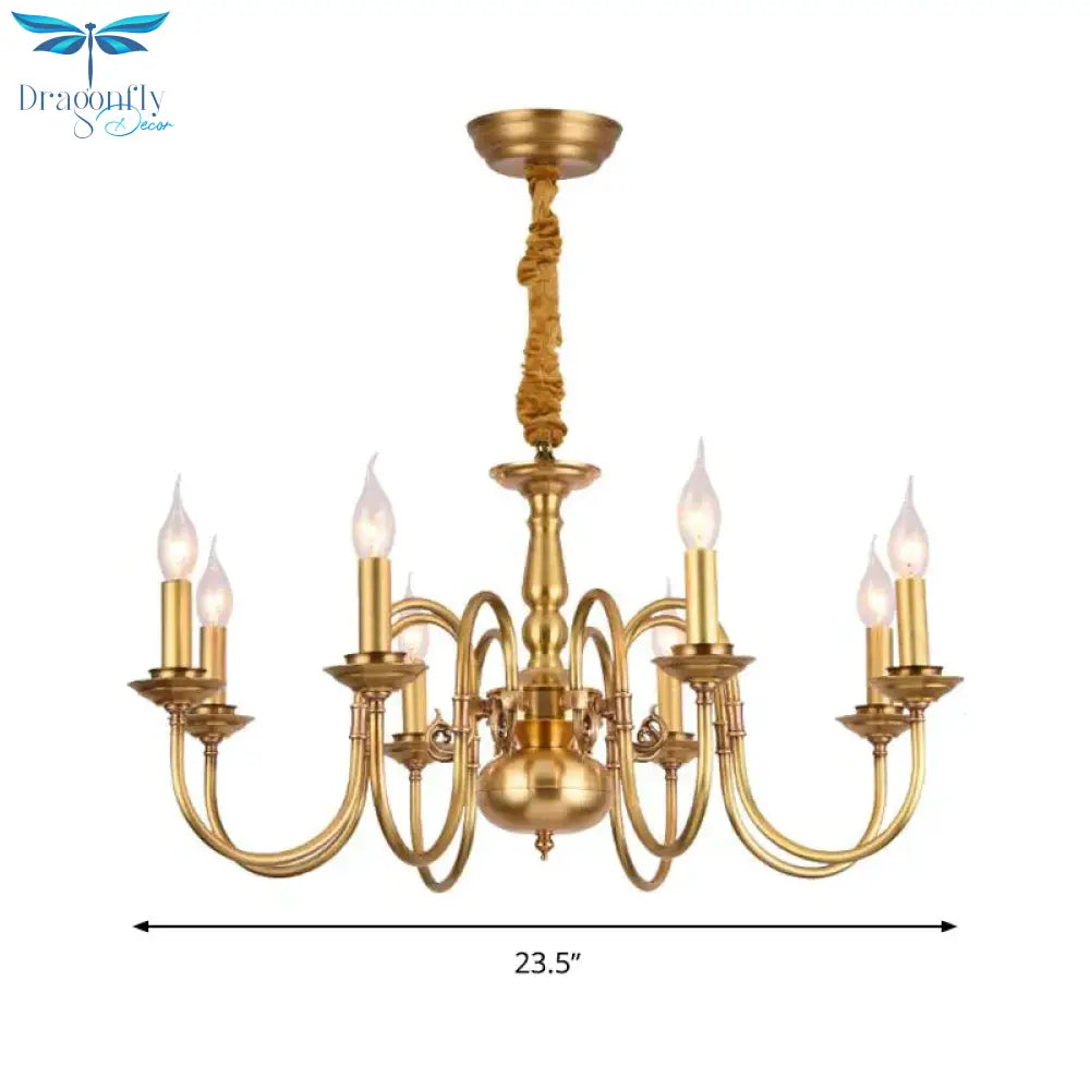 Metal Gold Pendant Chandelier Candelabra 6/8 Lights Colonialism Ceiling Hang Fixture For Living Room