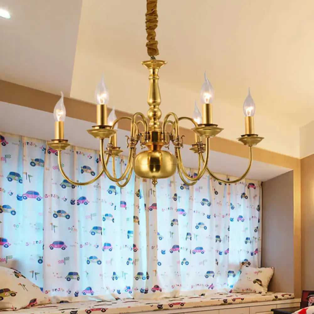 Metal Gold Pendant Chandelier Candelabra 6/8 Lights Colonialism Ceiling Hang Fixture For Living
