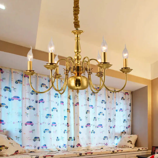 Metal Gold Pendant Chandelier Candelabra 6/8 Lights Colonialism Ceiling Hang Fixture For Living