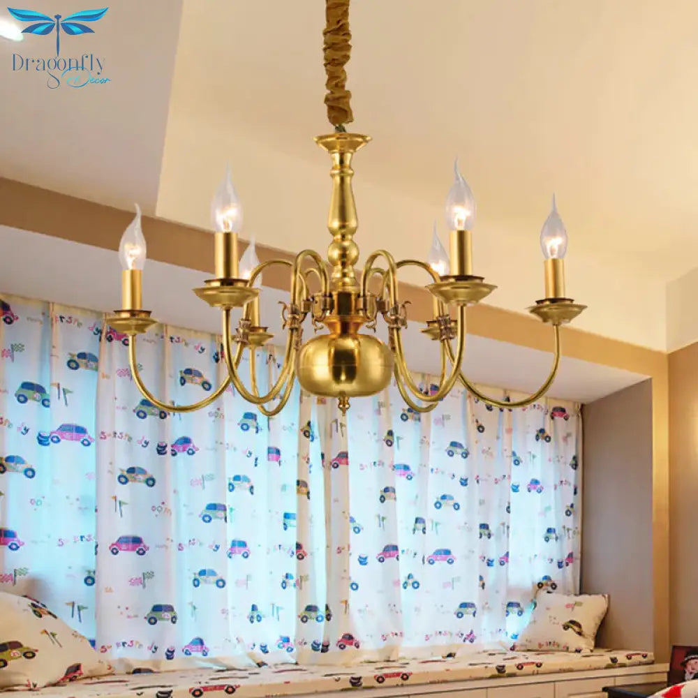 Metal Gold Pendant Chandelier Candelabra 6/8 Lights Colonialism Ceiling Hang Fixture For Living Room