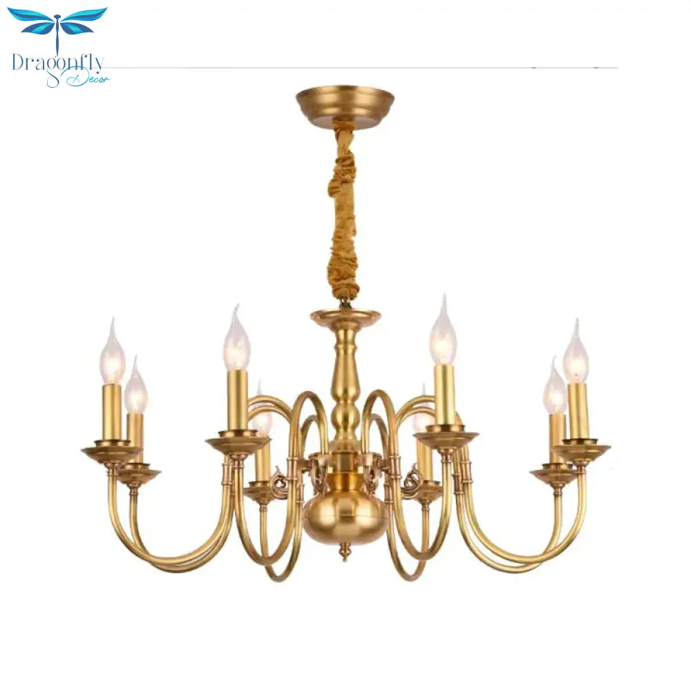 Metal Gold Pendant Chandelier Candelabra 6/8 Lights Colonialism Ceiling Hang Fixture For Living Room