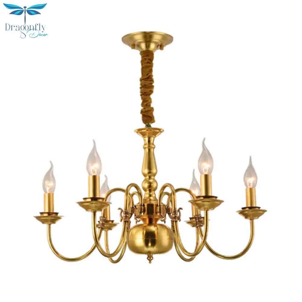Metal Gold Pendant Chandelier Candelabra 6/8 Lights Colonialism Ceiling Hang Fixture For Living Room